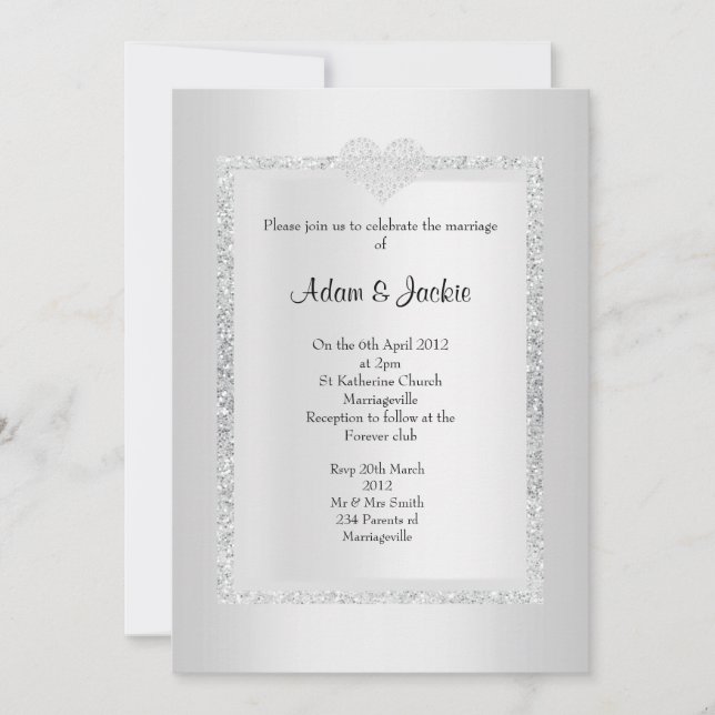 Silver Glitter  ELEGANT CLASSY WEDDING Invitation (Front)