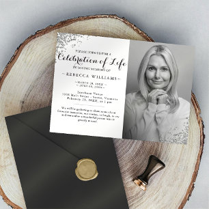 Silver Glitter Elegant Photo Celebration of life I Invitation