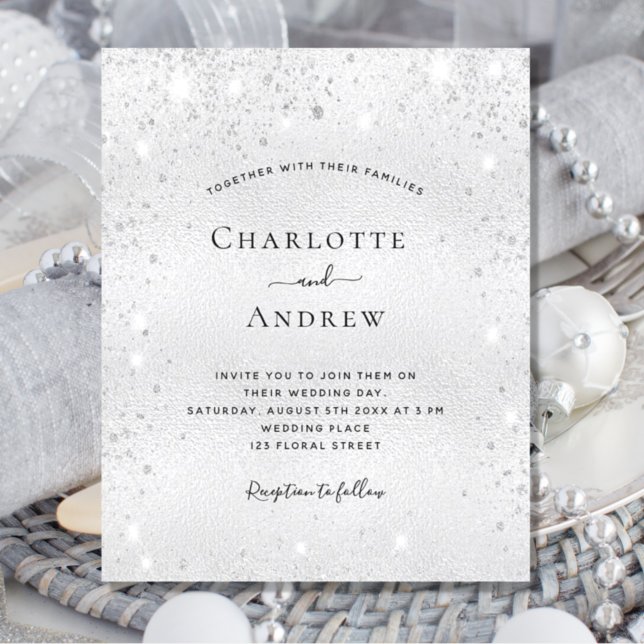 Silver glitter elegant wedding invitation (Creator Uploaded)
