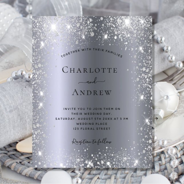 Silver glitter elegant wedding invitation (Creator Uploaded)