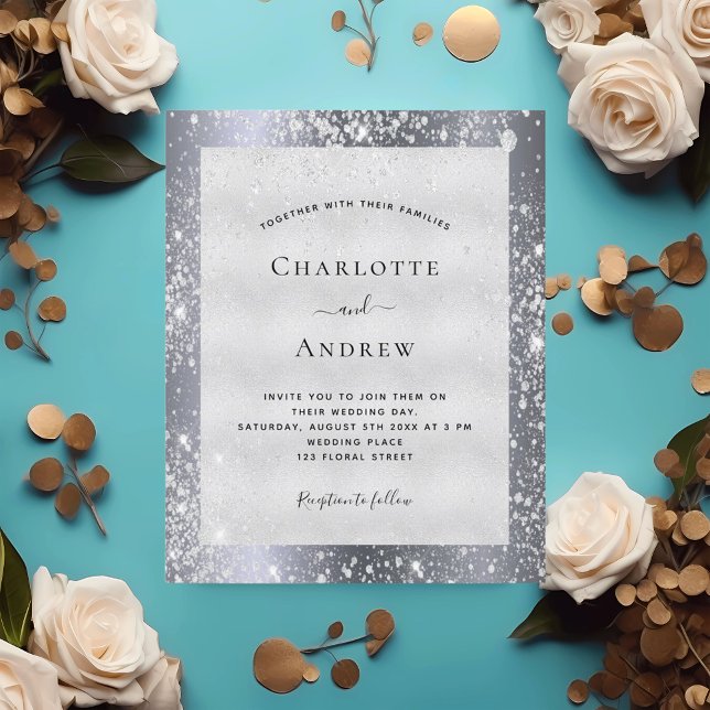 Silver glitter elegant wedding invitation (Creator Uploaded)