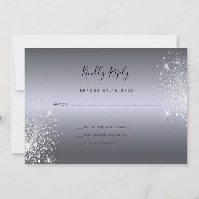 Silver glitter elegant wedding RSVP (Front)