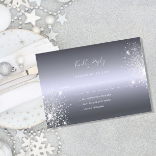 Silver glitter elegant wedding RSVP Note Car Card