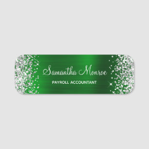 Silver Glitter Emerald Green Foil Name Title Tag