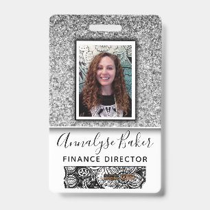 Silver Glitter Employee Nurse Doctor Photo Name ID Badge