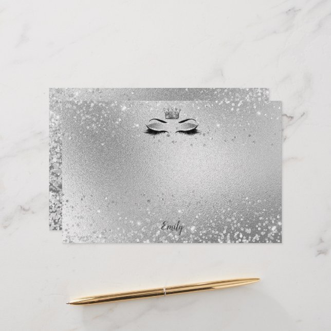 Silver Glitter Eyes Matching Stationery (Front/Back In Situ)