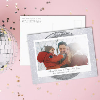 Silver Glitter Festive Winter Photo Holiday Postcard