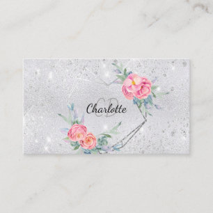 Silver glitter floral makeup hair beauty  business card