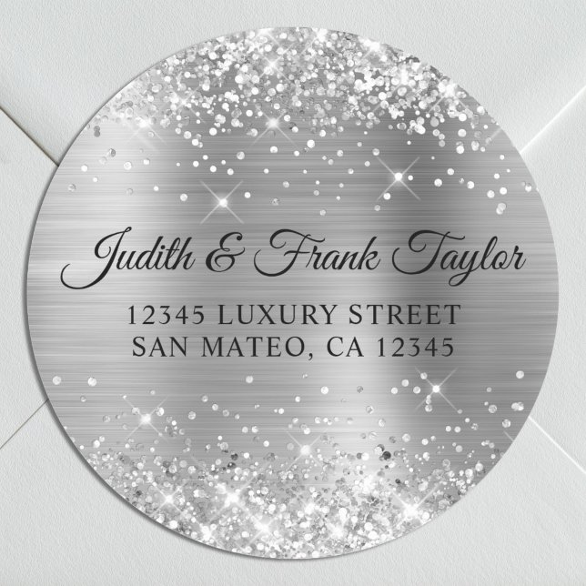 Silver Glitter Foil Return Address Classic Round Sticker (Silver Glitter Foil Return Address Classic Round Sticker)