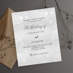 Silver glitter formal budget wedding invitation