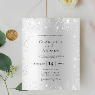 Silver glitter formal budget wedding invitation