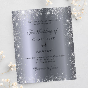 Silver glitter formal budget wedding invitation flyer