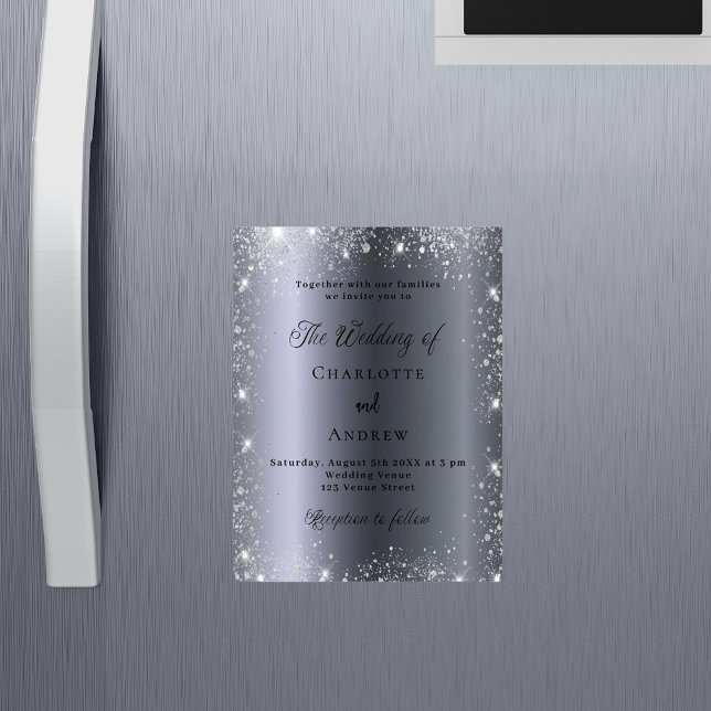 Silver glitter formal elegant luxury wedding magnetic invitation (Creator Uploaded)