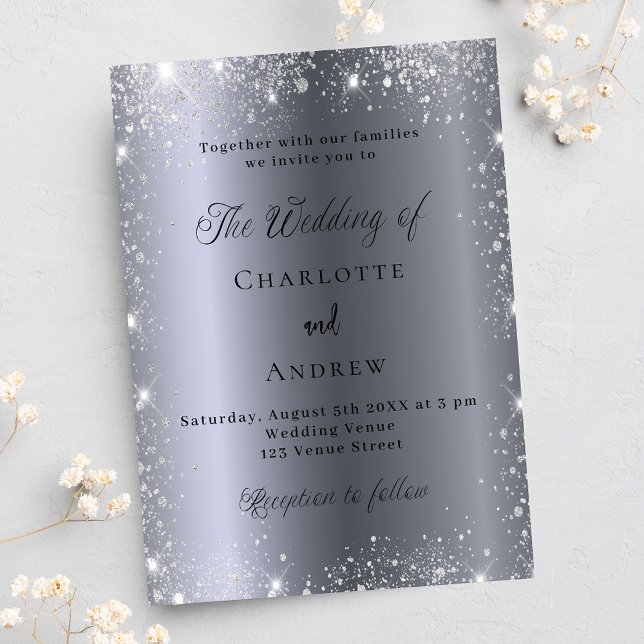Silver glitter formal elegant wedding invitation (Creator Uploaded)