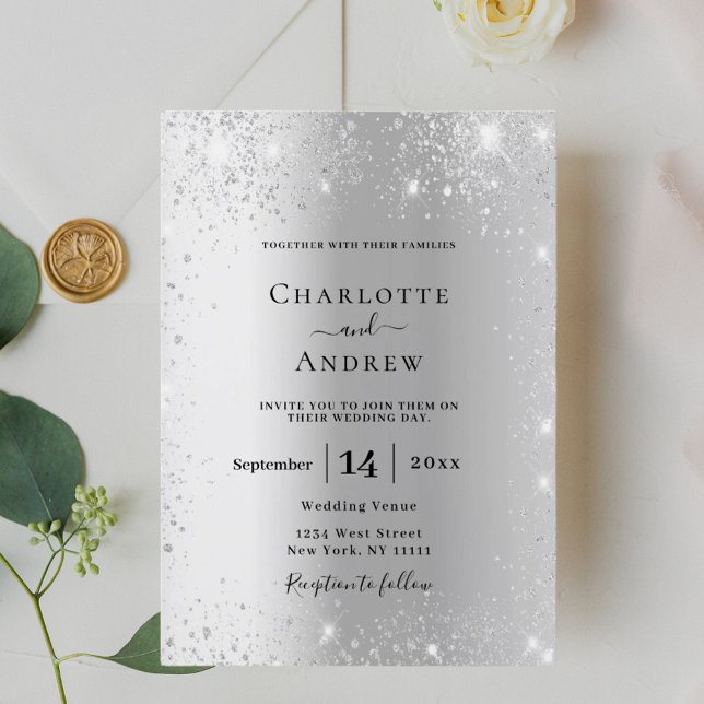 Silver glitter formal luxury wedding invitation (Creator Uploaded)