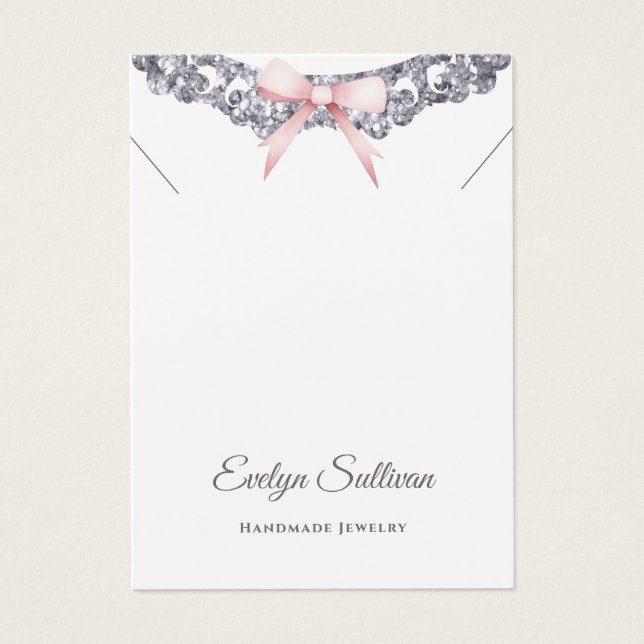 Silver glitter frame bow necklace display card (Front)
