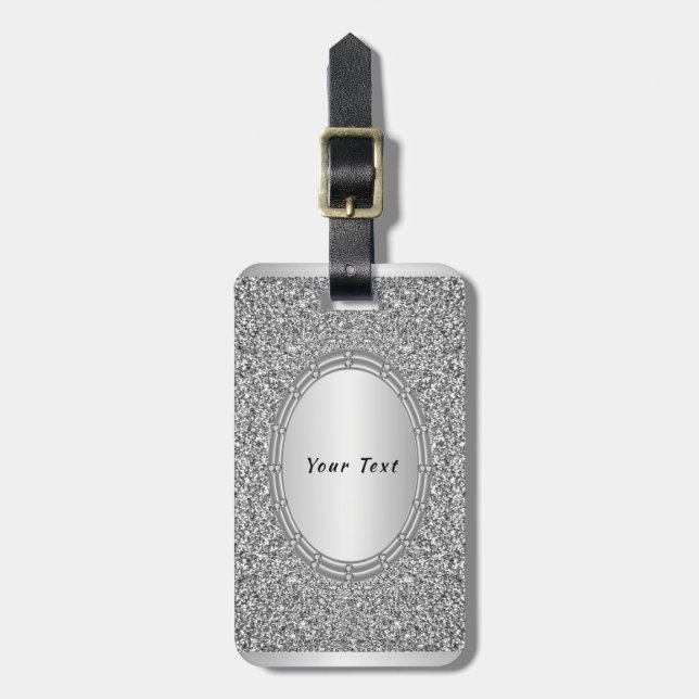 Silver Glitter Frame Luggage Tag (Front Vertical)