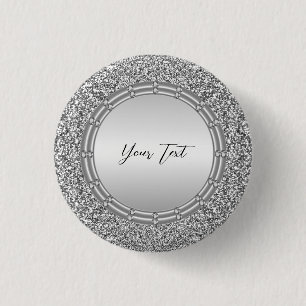Silver Glitter Frame Pinback Button