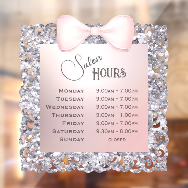 Silver Glitter Frame Pink Bow Opening Hours (Sheet 2)