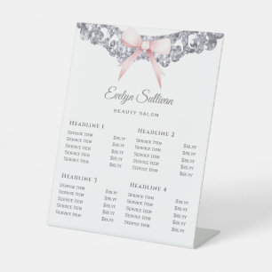 Silver Glitter Frame Pink Bow Price List Pedestal Sign