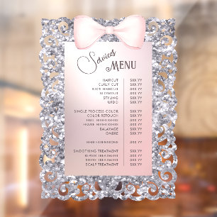 Silver Glitter Frame Pink Bow Services Menu