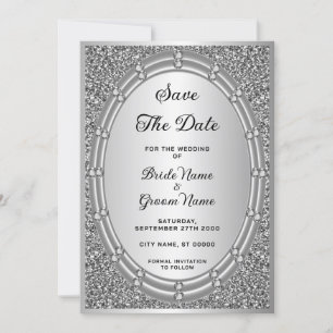 Silver Glitter Frame Save The Date