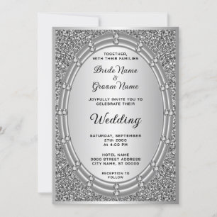 Silver Glitter Frame Wedding Invitation