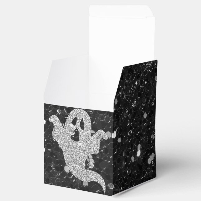 Silver Glitter Ghost Black Faux Glitter Favour Box (Opened)