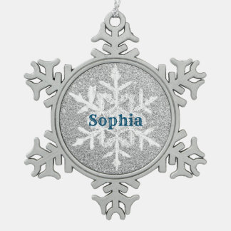 Silver Glitter Girl Name Snowflake Framed Ornament
