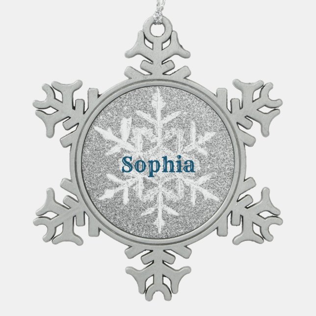 Silver Glitter Girl Name Snowflake Framed Ornament (Front)