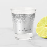 Silver Glitter Girly Metal Monogram Name Shot Glass<br><div class="desc">Silver Faux Foil Metallic Sparkle Glitter Brushed Metal Monogram Name Shot Glass. This makes the perfect graduation,  sweet 16 birthday,  wedding,  bachelorette party,  bridal shower,  anniversary,  baby shower or bachelorette party gift for someone that loves glam luxury and chic styles.</div>