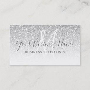 Silver Glitter Girly Script Business Logo Monogram Card