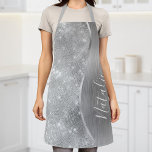 Silver Glitter Glam Bling Personalised Metallic Apron<br><div class="desc">Easily personalise this silver brushed metal and glamourous faux glitter patterned apron with your own custom name.</div>