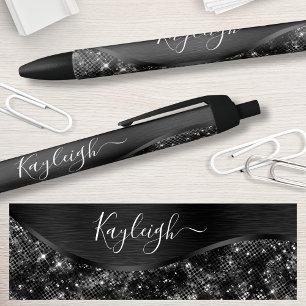 Silver Glitter Glam Bling Personalised Metallic Bl Black Ink Pen