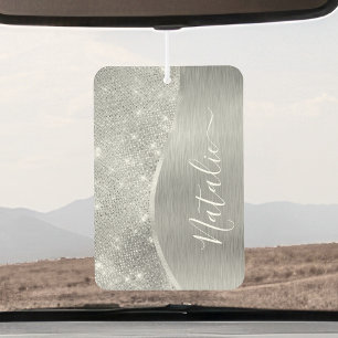 Silver Glitter Glam Bling Personalised Metallic Car Air Freshener