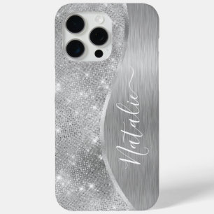 Silver Glitter Glam Bling Personalised Metallic iPhone 15 Pro Max Case
