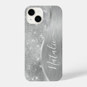Silver Glitter Glam Bling Personalised Metallic iPhone 14 Case