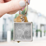 Silver Glitter Glam Bling Personalised Metallic Key Ring<br><div class="desc">Easily personalise this silver brushed metal and glamourous faux glitter patterned keychain with your own custom name.</div>
