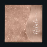 Silver Glitter Glam Bling Personalised Metallic Ma Magnet<br><div class="desc">Easily personalise this rose gold brushed metal and glamourous faux glitter patterned magnet with your own custom name.</div>