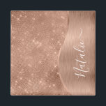Silver Glitter Glam Bling Personalised Metallic Ma Magnet<br><div class="desc">Easily personalise this rose gold brushed metal and glamourous faux glitter patterned magnet with your own custom name.</div>