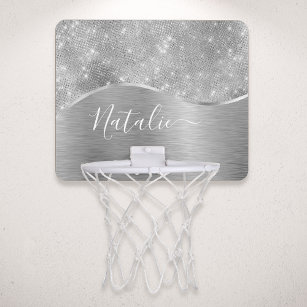 Silver Glitter Glam Bling Personalised Metallic Mini Basketball Hoop