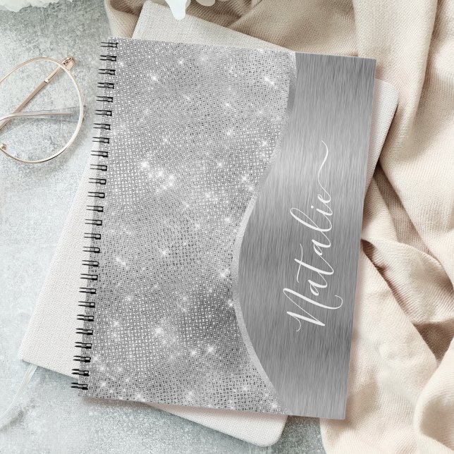 Silver Glitter Glam Bling Personalised Metallic Notebook (Creator Uploaded)