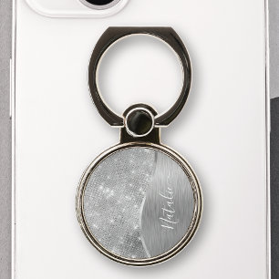 Silver Glitter Glam Bling Personalised Metallic Phone Ring Stand