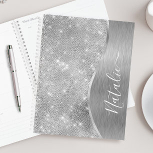 Silver Glitter Glam Bling Personalised Metallic Planner