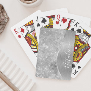 Silver Glitter Glam Bling Personalised Metallic Playing Cards