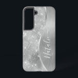 Silver Glitter Glam Bling Personalised Metallic Samsung Galaxy Case<br><div class="desc">Easily personalise this silver brushed metal and glamourous faux glitter patterned phone case with your own custom name.</div>