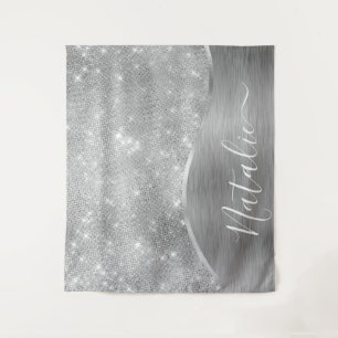 Silver Glitter Glam Bling Personalised Metallic Tapestry