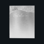 Silver Glitter Glam Bling Personalized Metallic Notepad<br><div class="desc">Easily personalize this silver brushed metal and glamorous faux glitter patterned notepad with your own custom name.</div>