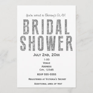 Silver Glitter Glam Bridal Shower Chic Invitation