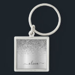 Silver Glitter Glam Metal Monogram Name Key Ring<br><div class="desc">Silver Faux Foil Metallic Sparkle Glitter Brushed Metal Monogram Name Keychains (Key Chain). This makes the perfect sweet 16 birthday,  wedding,  bridal shower,  anniversary,  baby shower or bachelorette party gift for someone that loves glam luxury and chic styles.</div>